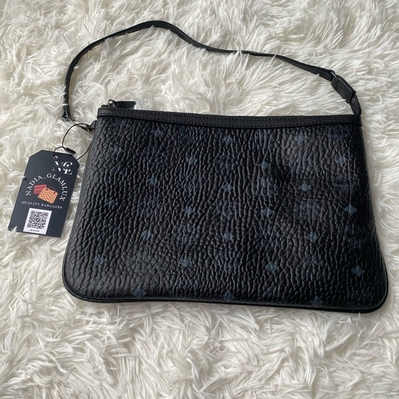 MCM Liz Pochette Black Grey Visetos Logo Monogram Print - Picture 2 of 16